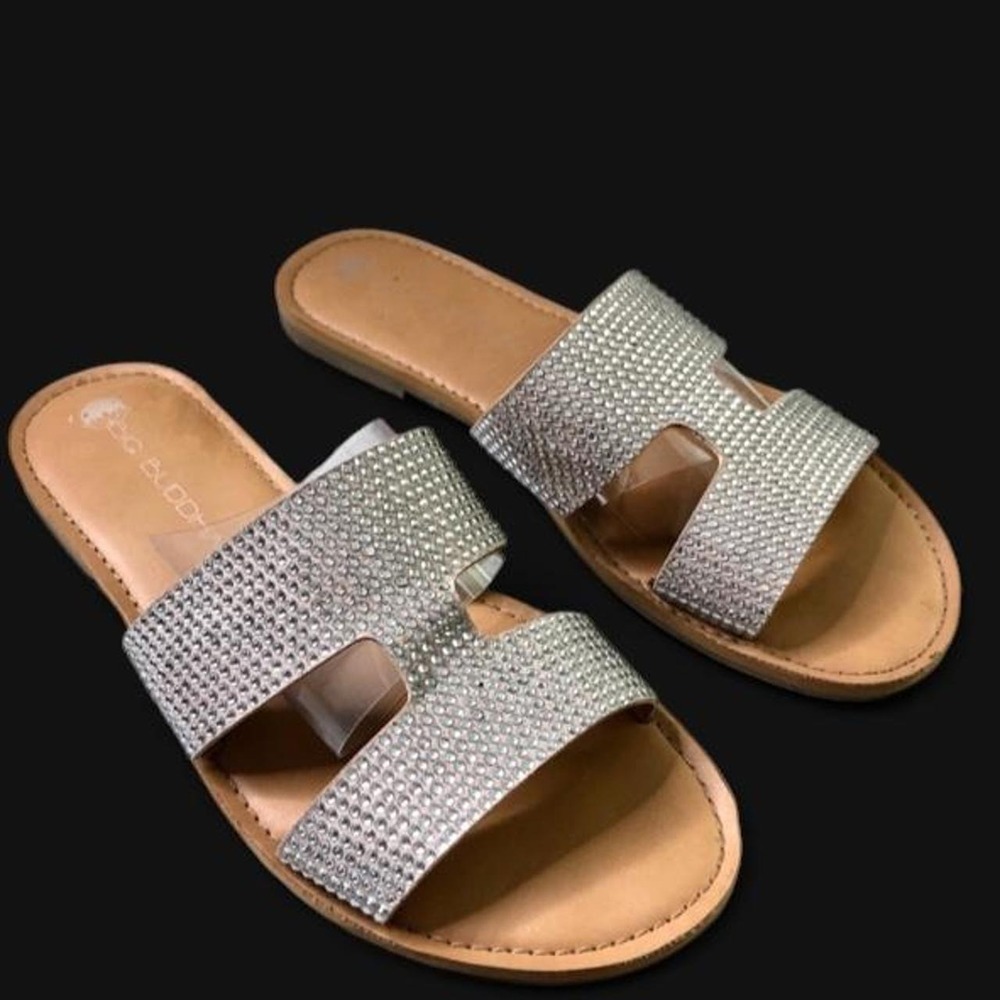 Big Buddha Women's Rhinestone H Band Slides Size 8